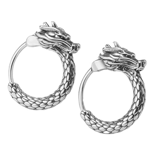 Healeved Drachen ohrringe Herren Retro Dragon Ohrstecker Trendige Creolen mit Chinesischem Drachenmuster Hip hop Schmuck für Männer Alltagsschick und Kulturelles Flair von Healeved