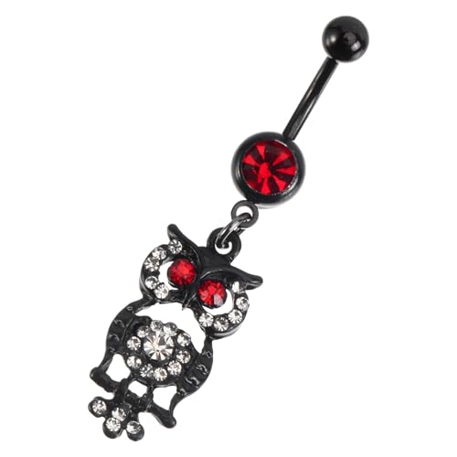 Healeved Edelstahl Bauchnabelpiercing Damen mit Roter Zirkonia Eulen motiv Langlebiger Nabelring Körperschmuck Komfortabel für Alltag und Party Hochwertiger Piercing Schmuck von Healeved