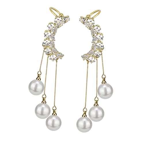 Healeved Edelstein Perlen Ohrclips mit Quasten Non Piercing Ohrschmuck für Damen Ohrknochen Clips Sicherer und Bequemer Tragekomfort Perfektes für Besondere Anlässe von Healeved