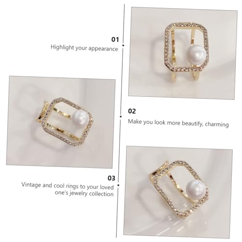 Healeved Einstellbarer Perlenring mit Strasssteinen Offener Goldfarbener Damenring Modischer Schmuck für Weihnachten Valentinstag Hautfreundlich und Langlebig von Healeved