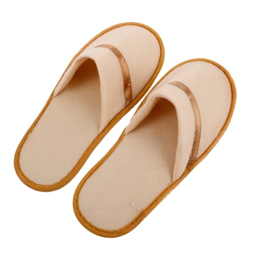 Healeved Einweg Hausschuhe mit Rutschfester Sohle Geschlossene Zehenpartie Bequeme Faltbare Hotel Gästehausschuhe für Damen Herren für Reise Spa Party Zuhause Beige mit Braunem Rand von Healeved