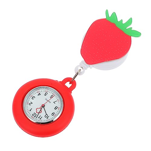 Healeved Einziehbare Krankenschwesteruhr Quarz Uhr für Pflegekräfte Praktische Taschenuhr mit Clip Stilvolles Design mit Erdbeermotiv für Ärzte Krankenschwestern Geschenkidee für von Healeved