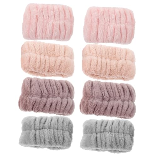 Healeved 4paare Flanell-wristbands Für Gesichtswaschen Wasserabsorbierende Bequeme Handgelenkbandagen Für Mädchen Elastische Waschbare Plüsch-armbänder Verschiedenen Farben von Healeved