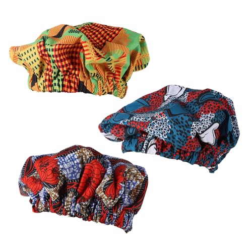 Healeved Polyester Schlafmütze Set 3-teilig Afrikanischer Druck Motorhaube Hut Haar Gummiband Damen Haarpflege Loch von Healeved