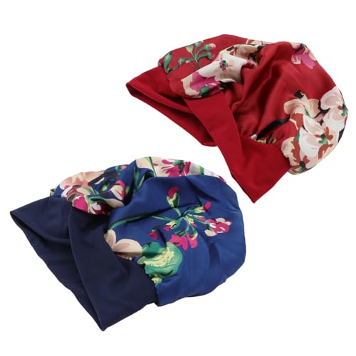 Healeved 2stücke Satin Schlafhaube Mit Breiter Krempe Elastisch Und Atmungsaktiv Für Frauen Haarpflege Beim Schlafen Und Duschen Weinrot von Healeved