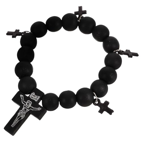Healeved Elastisches Holzperlen Armband mit Kreuzanhänger Unisex Schmuck für Damen und Herren Verstellbares Beaded Bracelet Modisches für Familie und Freunde von Healeved