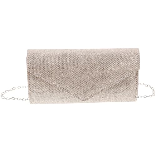 Healeved Elegante Glitzer Abendtasche Damen Umschlag Clutch Handtasche für Hochzeit Party mit Metallkette Champagner Praktische Innenfächer Stilvoll und Geräumig von Healeved