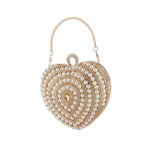 Healeved Elegante Herzförmige Abendtasche mit Strassbesatz Kleine Handliche Clutch für Hochzeit Party und Abendveranstaltungen Goldfarben Vielseitig Kombinierbar von Healeved