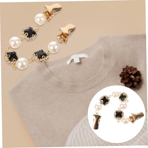 Healeved Elegante Perlenbrosche Sicherheitsnadeln Cardigan Clip für Damen Vintage Stil Shirt Cinch Clip Rückseite Kleid Kragenhalter Modisches Accessoire von Healeved