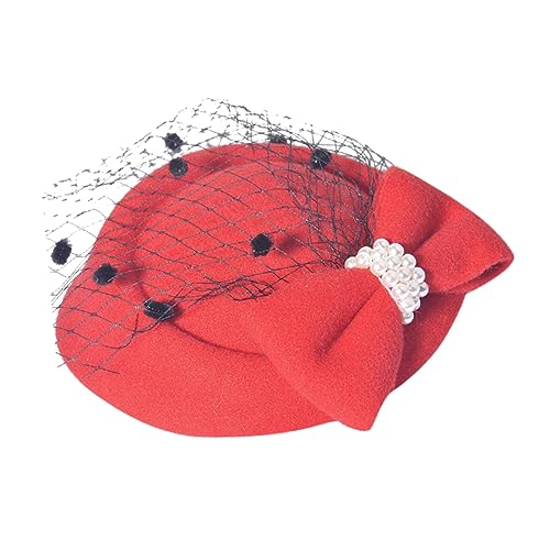 Healeved Eleganter Roter Spitzen Haarschmuck mit Schleifen Haarclip Atmungsaktive Damen Hut Fester Halt ohne Haarschäden für Hochzeit Party und Festliche Anlässe von Healeved