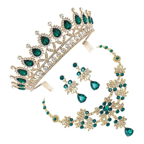 Healeved Elegantes Brautschmuck-set mit Grünem Diadem-anhänger Passender Halskette und Ohrringen Stilvolles Hochzeits Party-accessoire für Frauen Hochwertiges Legierungsmaterial von Healeved