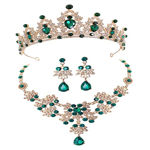 Healeved Elegantes Brautschmuckset Krone Halskette Ohrringe Hochwertiges Hochzeitsschmuckset Brautaccessoires Strass Glänzend für Große von Healeved