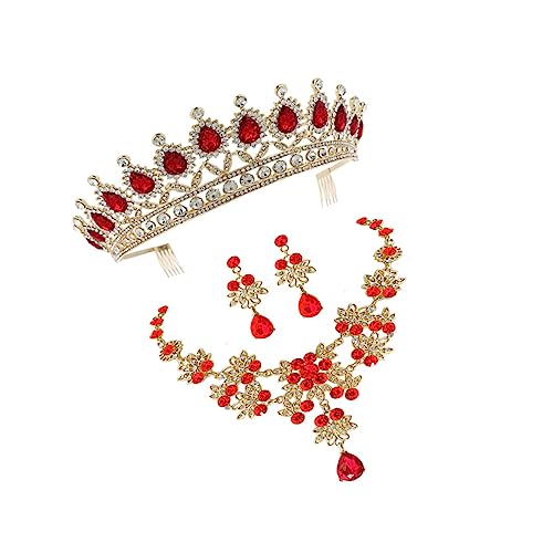 Healeved Elegantes Schmuckset Damen Halskette Ohrringe Set Rot Hochzeit Brautschmuck Party Accessoire für Frauen von Healeved
