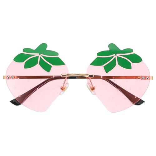 Healeved Erdbeer-Sonnenbrille: Rahmenlose Erdbeer-Sonnenbrille für Damen – Partybrille mit hochtransparenten Gläsern zum Autofahren, Strand und für Fotoshootings von Healeved