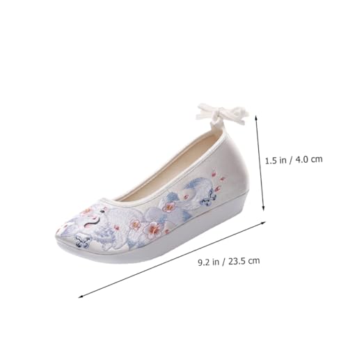 Healeved Ethnische Bestickte Hanfu Damenschuhe mit Dicker Sohle rutschfest und Flach Bequeme Chinesische Stoffschuhe für Tanzaufführungen und Festliche Anlässe Weiße von Healeved
