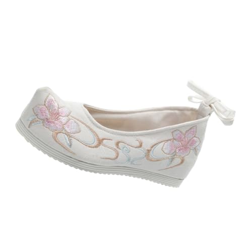 Healeved Ethnische Damen Seidenschuhe mit Stickerei Chinesische Retro Performance Schuhe Dicke Sohle Bequeme Bühnenschuhe Weiße Hanfu Schuhe rutschfest Festlicher Stil von Healeved