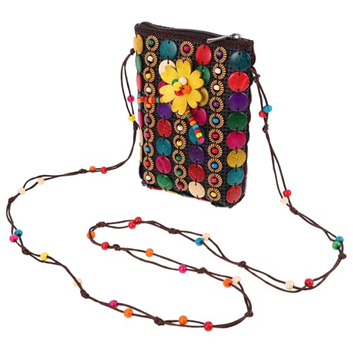 Healeved Ethnische Kokosnussschalen Umhängetasche mit Perlen Leichter Boho Geldbeutel mit Langem Riemen Praktische Crossbody Tasche für Festivals Reisen und Alltag von Healeved