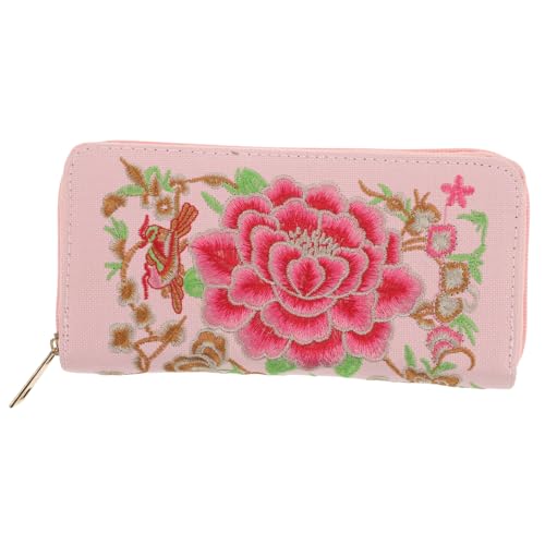 Healeved Ethnischer Geldbeutel Damen Blumenstickerei Langer Reißverschluss Handtasche für Reisen Stilvolles Design PU und Stoff Ethnische mit Schöner von Healeved