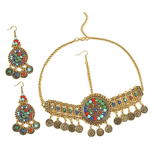 Healeved Ethnisches Schmuckset für Mädchen Boho stirnband und Goldene Ohrringe Auffälliges Design mit Strass Damen Schmuckset für Einzigartige Looks für Freundinnen und Familie von Healeved