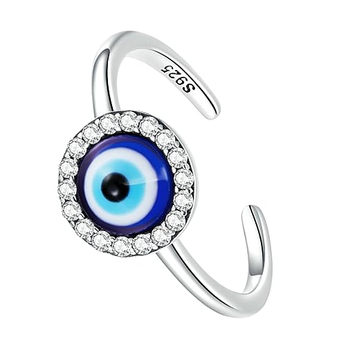 Healeved Evil Eye Offener Ring Sterling Silber mit Zirkonia Verstellbarer Damenring im Minimalistischen Design für Besondere Anlässe und Alltägliches Tragen von Healeved