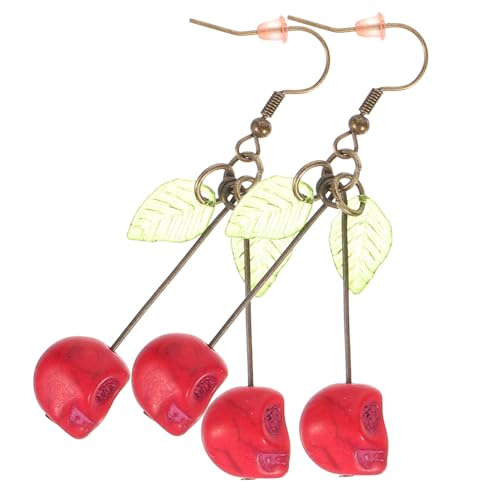 Healeved Exaggerated Punk Cherry Skull Ohrringe für Frauen Leichtes Halloween Schmuckaccessoire Statement Ohrhänger für Alltag und Party von Healeved