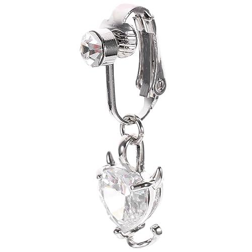 Healeved Fake Bauchnabelring mit Herz Zirkonia Anhänger Clip Bauchnabelpiercing Leichter und Stabiler Dangle Navel Ring für Damen Modisches Körperschmuck Accessoire für Party und Strand von Healeved