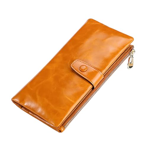 Healeved Faltbare Damen Geldbörse Echtem mit Mehreren Fächern und Fotoeinschub Orange für Reisen und Geschäftstermine von Healeved