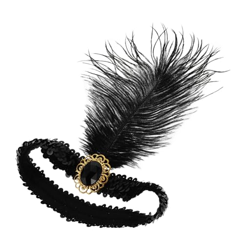 Healeved Federkopfschmuck Flapper-kopfschmuck 20er-jahre-haarkostüm-accessoire Flapper-kopfbedeckung Halloween-flapper-stirnband Kopfbedeckungen Für Tanzpartys Damen-stirnband Harz Black von Healeved