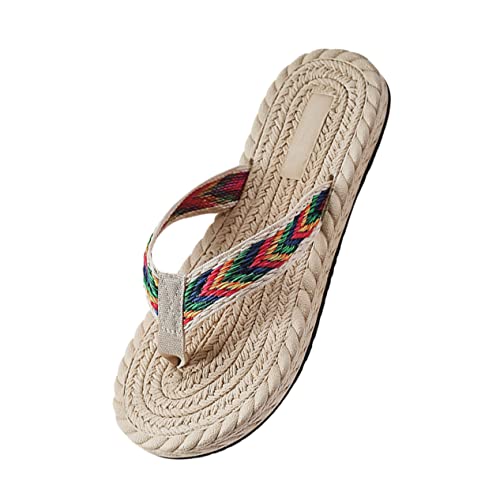 Healeved Flache Damen Sandalen Imitation Stroh Sommer Strand Slippers Rutschfest Casual Flip Flops Modisch Niedriger Absatz Leichte Sandaletten Für Alltag und Urlaub von Healeved