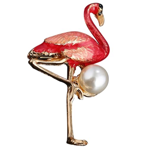 Healeved Flamingo Brosche mit Perle Kreative Emaille Brosche Stilvolle Anstecknadel für Damen Modisches Accessoire für Pullover Jacken Schals und Hüte Attraktives für Frauen von Healeved