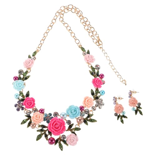 Healeved Floral Halskette und Ohrring Set mit Perlenbesatz Leichtes Sommer Schmuckset für Frauen Elegantes Brautjungfern Set für Hochzeit Party Prom Romantischer Baumblatt Schmuck von Healeved