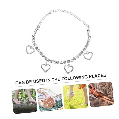 Healeved Fußkettchen Damen Herz Strass All match Fußkette mit Funkelndem Anhänger Verstellbar Stilvoller Schmuck für Strand und Alltag Angenehm und Langlebig Perfektes für Frauen von Healeved