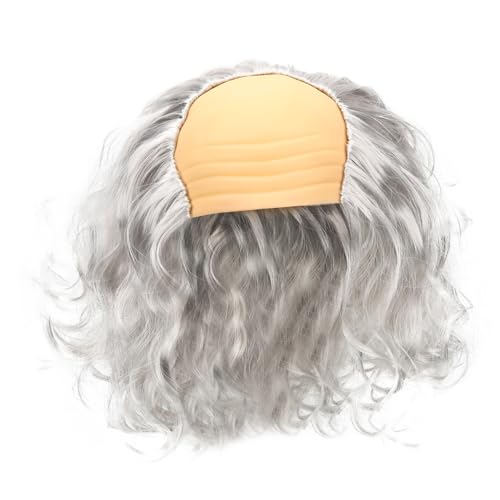 Healeved Glatze Perücke Glatzenbildung Glatzköpfige Alte Männerperücke Kahl Alter Mann Cosplay Perücke Alte Herrenperücke Flauschig Halloween Kostümperücke Weiß Tierhaare von Healeved