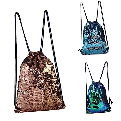 Healeved Glitzernder Rucksack Für Damen Modischer Kordelzug Beutel Für Sport Tanz Und Alltag Leichter Funkelnder Freizeitrucksack Für Reisen Und Strand Champagner-Gold von Healeved