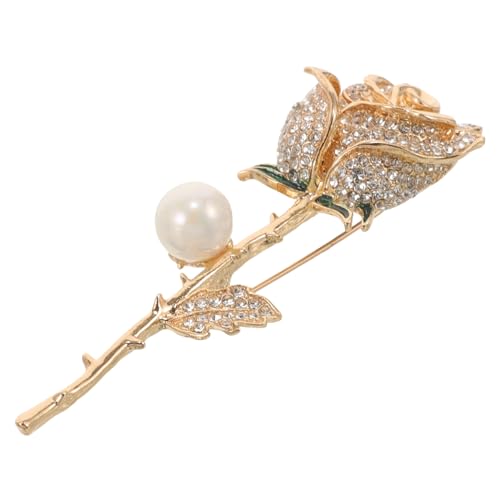 Healeved Goldene Rosenbrosche Damen Anstecknadel mit Perlen und Strass Modischer Floraler Lapel Pin aus Robustem Zinklegierung für Mäntel Kleider Schals und Handtaschen Stilvolles von Healeved