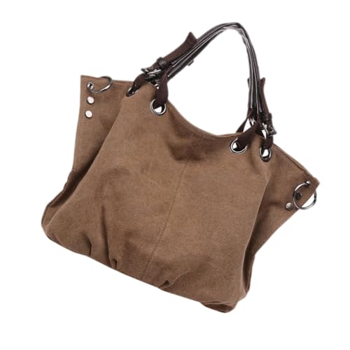 Healeved Große Canvas Tote Bag Damen Modische Leichte Handtasche mit Hoher Kapazität Robustes Polyester Baumwoll Material Vielseitig für Strand Shopping Alltag Kaffee Farbton von Healeved