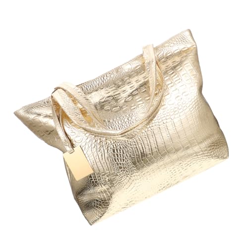 Healeved Große Kapazität Fake Leather Schultertasche Damen PU Tote Bag Wasserabweisend Vielseitig Tragbar als Hand und Umhängetasche für Alltag Pendeln und Einkaufen Goldfarben von Healeved