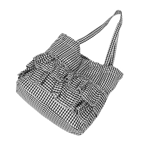 Healeved Große Karierte Canvas-tasche mit Rüschenbesatz Leichte Geräumige Umhängetasche für Damen Modische Wiederverwendbare Schultertasche für Arbeit Freizeit Shopping und Reisen Schwarz von Healeved