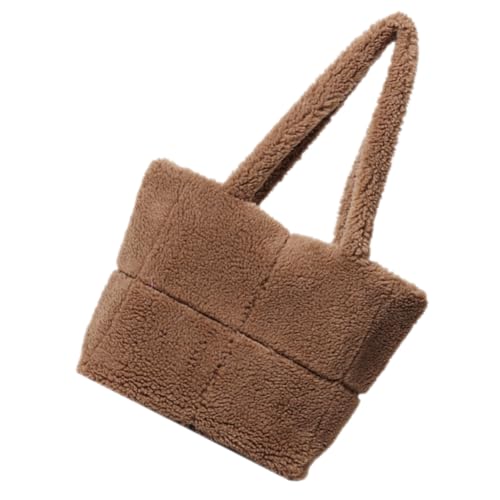 Healeved Große Kuschelige Damen Schultertasche aus Weichem Plüsch Geräumige Handtasche für Alltag Einkaufen und Arbeit Modische Flauschige Umhängetasche in Kaffee Komfortabel und von Healeved