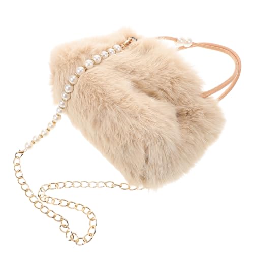 Healeved Große Plüsch Handtasche Damen Flauschige Umhängetasche mit Perlenkette Weiche Schultertasche aus Kunstfell Geräumige Tragetasche für Herbst Winter Vielseitige Crossbody Tasche von Healeved