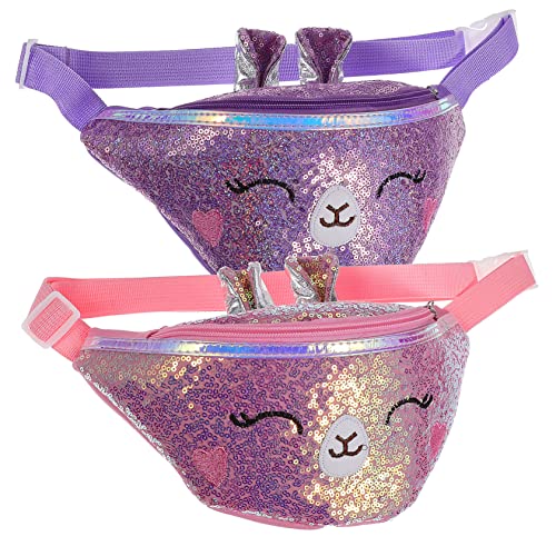 Healeved Gürteltasche für Kinder 2 Stück Glitzer Hüfttaschen mit Verstellbarem Gürtel für Mädchen Glänzende Pailletten Taschen für Reisen und Freizeit von Healeved