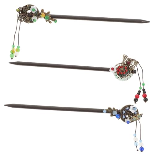 Healeved Haarnadel Im Vintage-stil 3 Stück Haarstab Aus Holz Für Frauen Und Mädchen Traditioneller Chinesischer Kopfschmuck Marmorierte Strasssteine Zufälliger Stil von Healeved