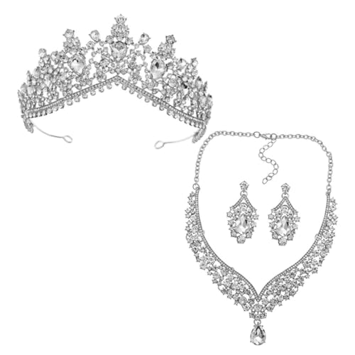 Healeved Haarschmuck Kronenset Damen Brautschmuck Für Party Braut Passende Tiara Hochzeitsschmuck Strassschmuck Strassschmuck Strasskette Strass von Healeved