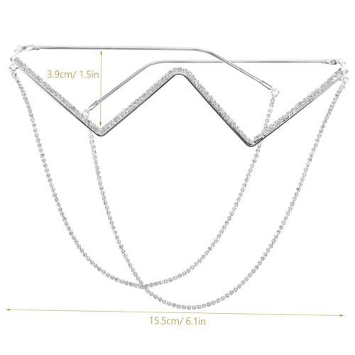 Healeved Halbrahmen Brille Damen Punk Stil mit Strasssteinen und Kette Metallrahmen frei von Gläsern Modische Party Brillengestelle Langlebig aus Kupferlegierung und Aluminium magnesium Healeved Halbrahmen Brille Damen Punk Stil mit Strasssteinen und Kette Metallrahmen frei von Gläsern Modische Party Brillengestelle Langlebig aus Kupferlegierung und Aluminium magnesium von Healeved