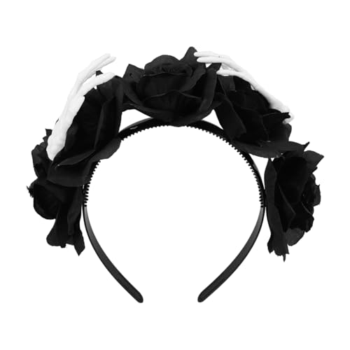 Healeved Halloween Haarschmuck Cosplay Haarreif mit Rosenblüten und Skelett Klauen Schwarzer Party Kopfschmuck für Damen und Herren Bequemes Halloween Kostüm Zubehör für Themenpartys und von Healeved