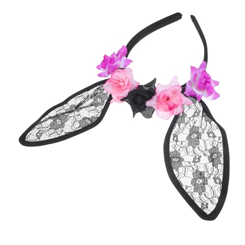 Healeved Halloween Haarschmuck Damen Blüten Schwarze Spitzen Hasenohren Haarreif Cosplay Haarband Leicht Wiederverwendbar Für Kostüm Party Foto Requisiten von Healeved