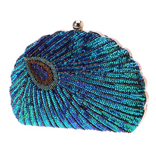 Healeved Handgefertigte Clutch Bag mit Perlenstickerei in Pfauengrün Elegante Abendhandtasche für Hochzeit Party Ball Modische Tragbare Damen Tasche mit Glänzender Oberfläche und Mittlerer von Healeved