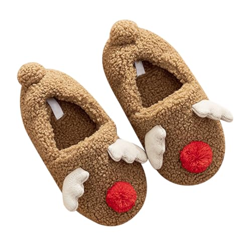 Healeved Hausschuhe Weihnachten Gepolstert Warme Supple Soled Slipper mit Weihnachts-elch-motiv Rutschfest für Drinnen Gemütlich und Komfortabel Braun von Healeved