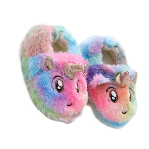 Healeved Hausschuhe Winter Warm Plüsch Rutschfest Slipper mit Einhorn Ornament für Jungen und Mädchen Innenbereich Weiche Baumwollpantoffeln Innensohle Bunt von Healeved