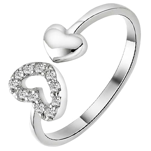 Healeved Herz Ring für Frauen Verstellbarer Eleganter Finger Ring Hochwertigem Design für Besondere Anlässe Perfektes Schmuckstück für Alltagstauglicher Schmuck Silber von Healeved